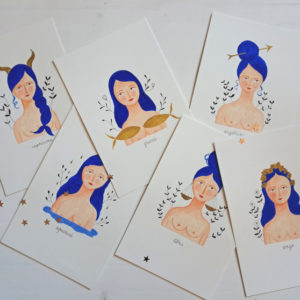 zodiaco illustrato femminile capelli blu